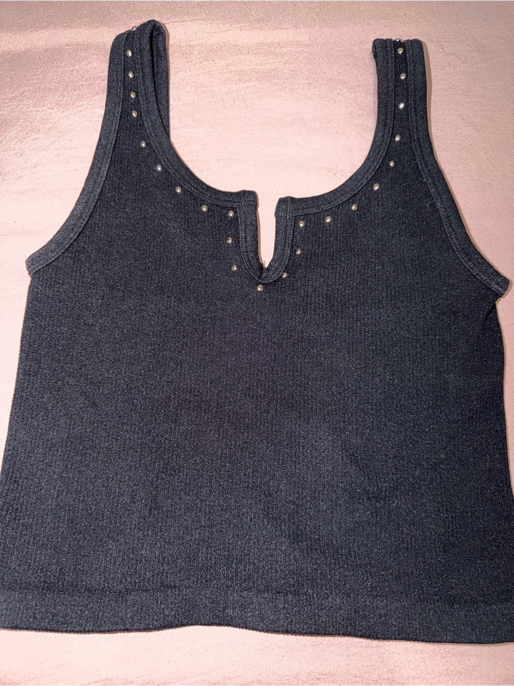 Stud-Trim Black Crop Tank Top